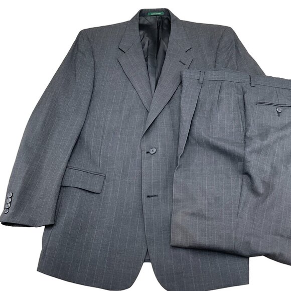 Palm Beach Suit Men 44R/36W x 30L Gray Pinstripe Wool Classic Career 2pc  VTG - Picture 1 of 16